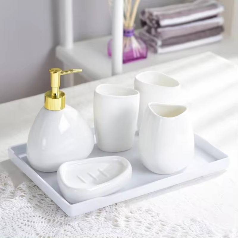 Industry Leading Ceramic Sanitary Ware Modern Minimalist Bath Accessories 5PCS Bathroom Set