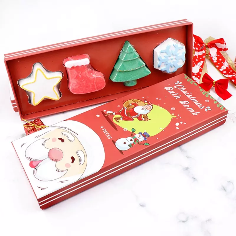 OEM Shower Gift Box Christmas Tree Bath Bombs 4 Hot Selling Christmas Bath Bombs