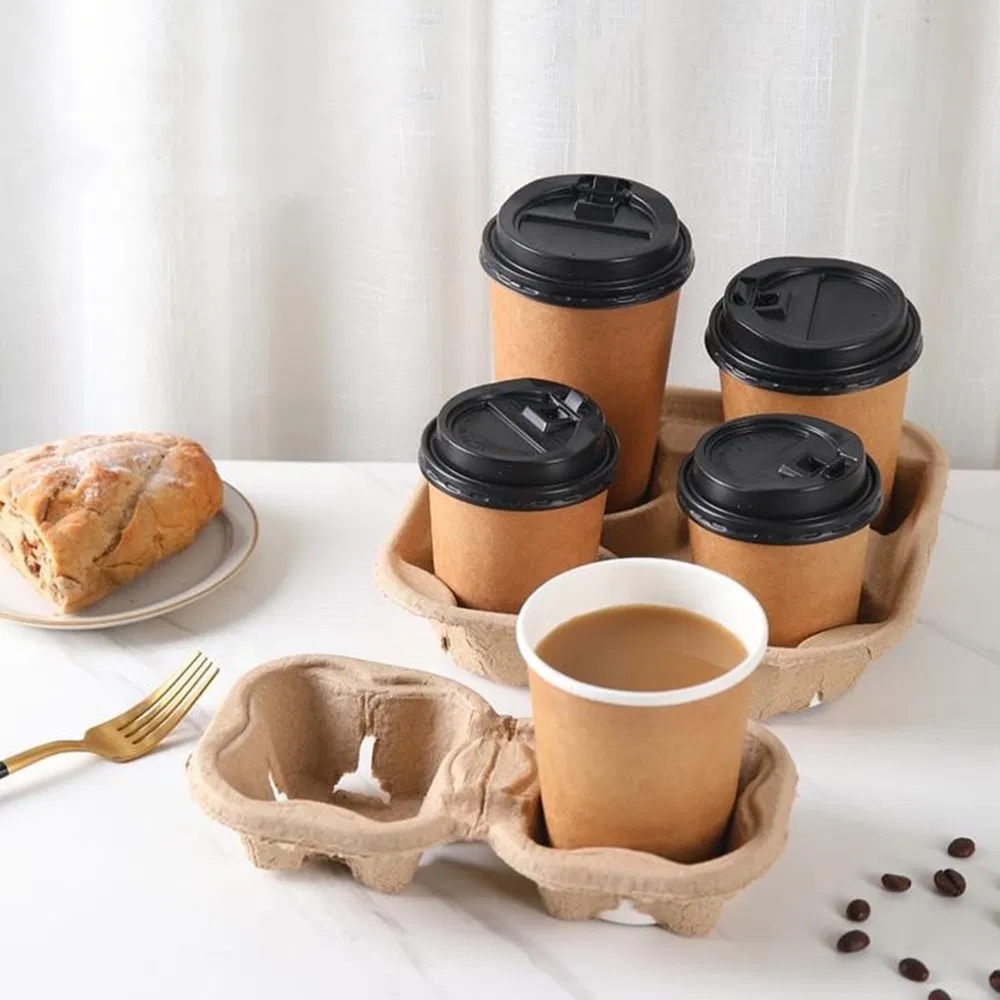 Reusable Pulp Paper 2 Cup Holder Coffee Paper Cup Tray Takeout Packaging Cup Holder