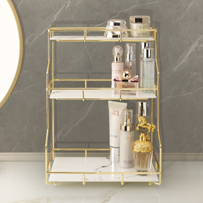 Multi Layer Desktop Cosmetics Gold Skin Care Products Perfume Dresser Storage Box