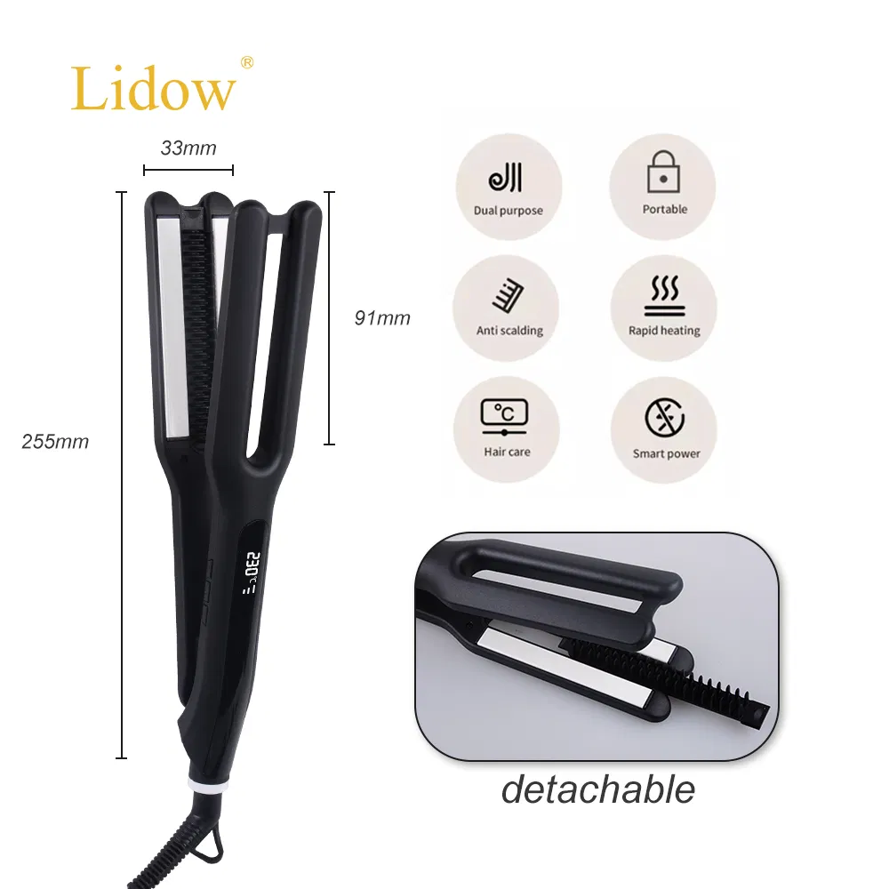 U Shaped Wide Size Hair Straightener PTC Quick Heating Flat Iron with LCD Display