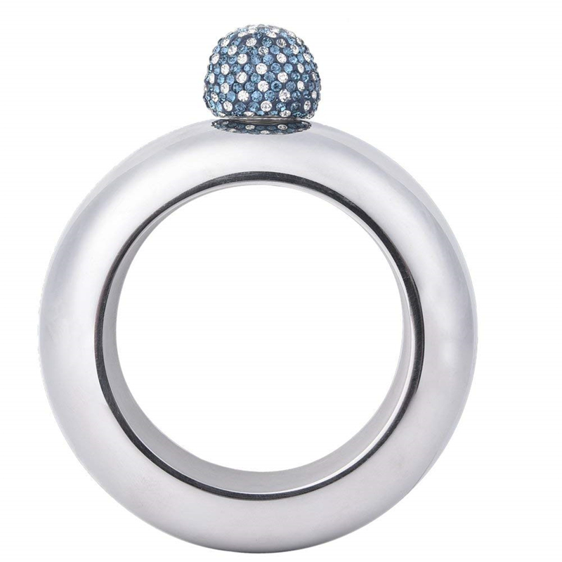 Stainless Steel Bracelet Hip Flask Wristband with Rhinestone Cap