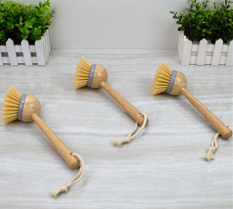 New Cleaning Kitchen Pot Brush Cleaner with Bamboo Handle
