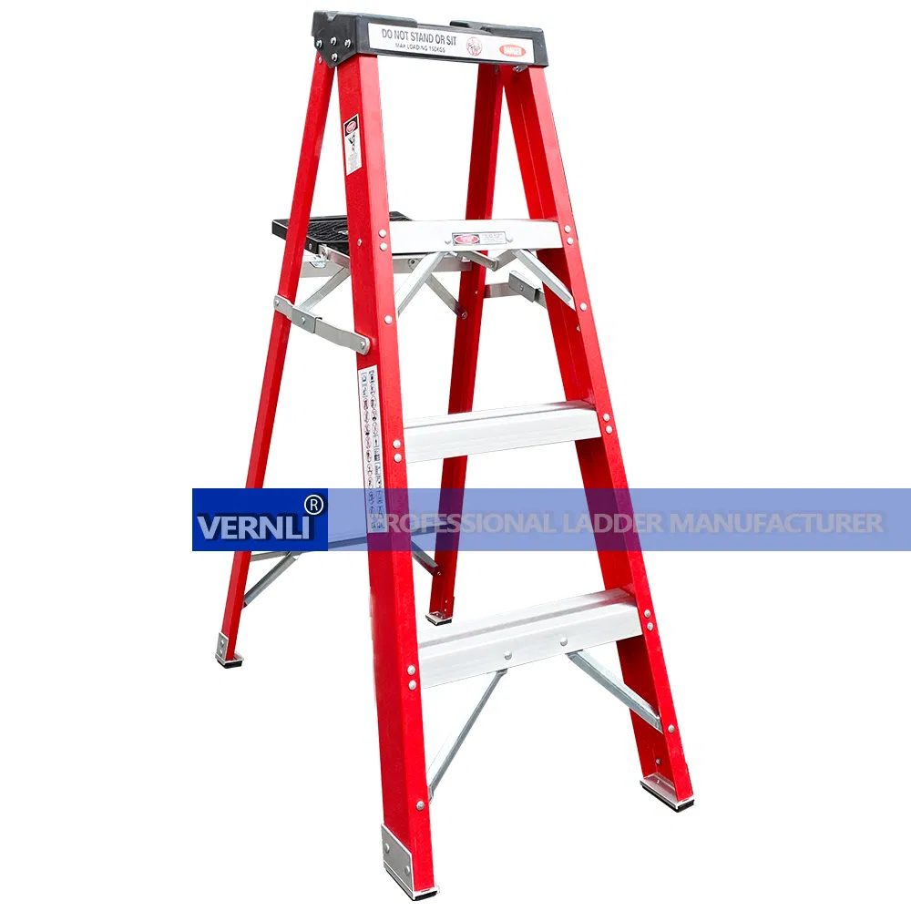 Industrial Fiberglass Non-Conductive Multipurpose Back Tool Tray Wide Step a Type Ladder