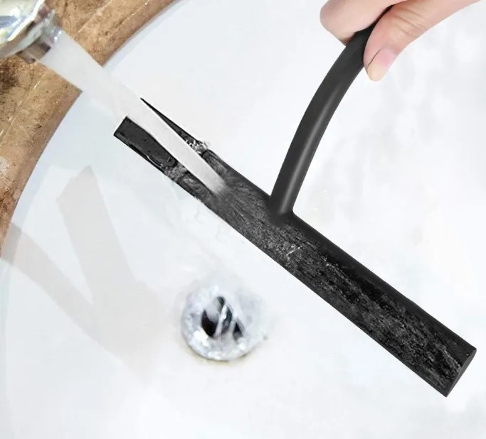 Non-Slip Aluminum & Rubber Handle Household Scraper Glass Silicone Shower Cleaner Wiper with Hook Bathroom Car Window Cleaning