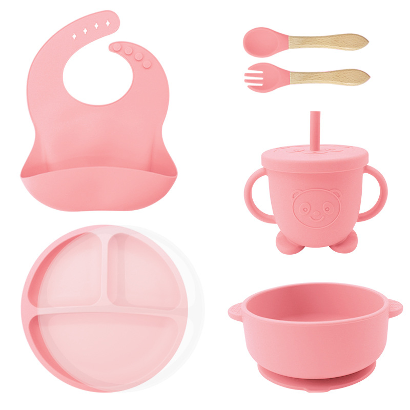 100% Food Grade BPA Free Microwave Safe Silicone Baby Tableware Double-Ear Suction Plate