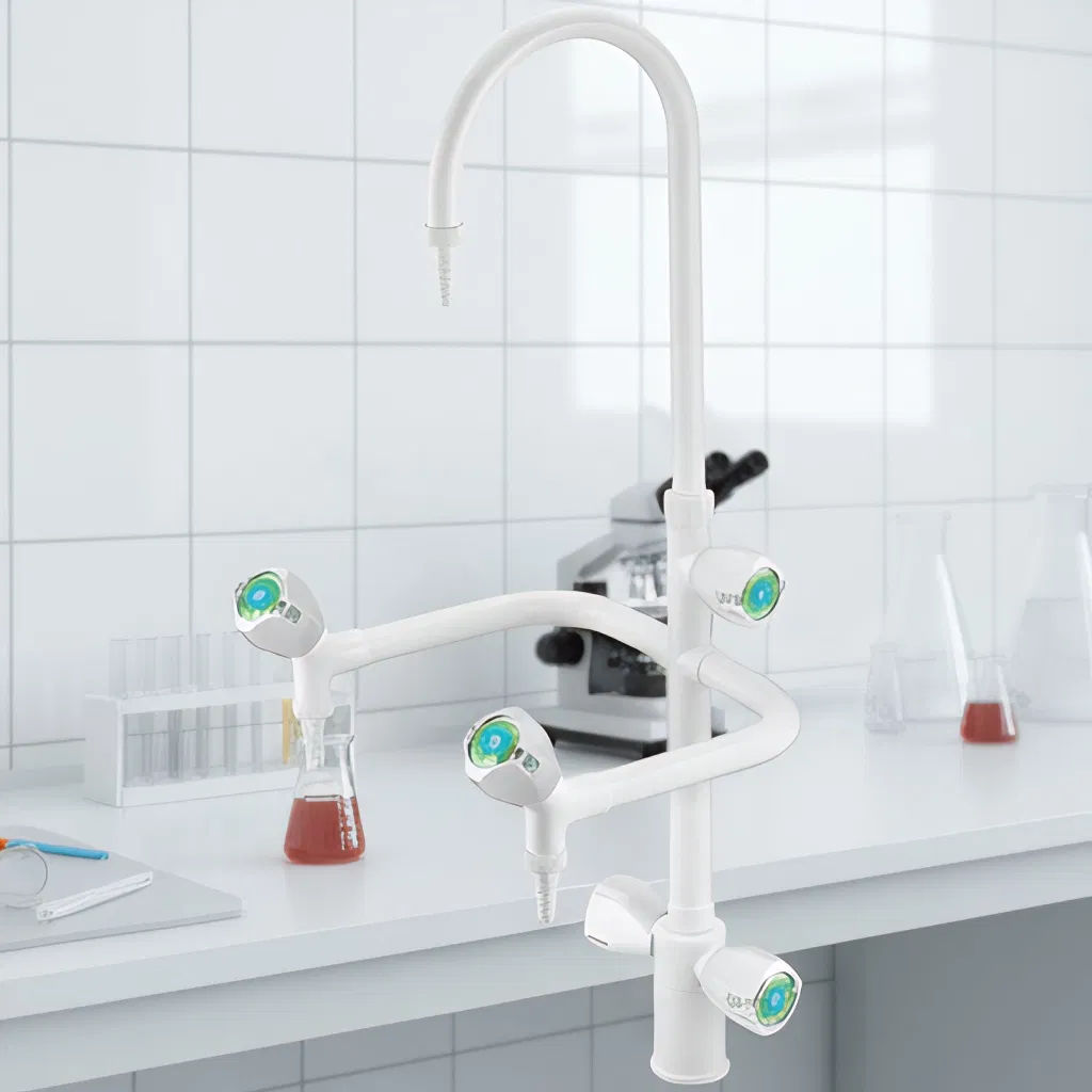 Лабораторный кран смеситель горячей и холодной воды с тремя выходами