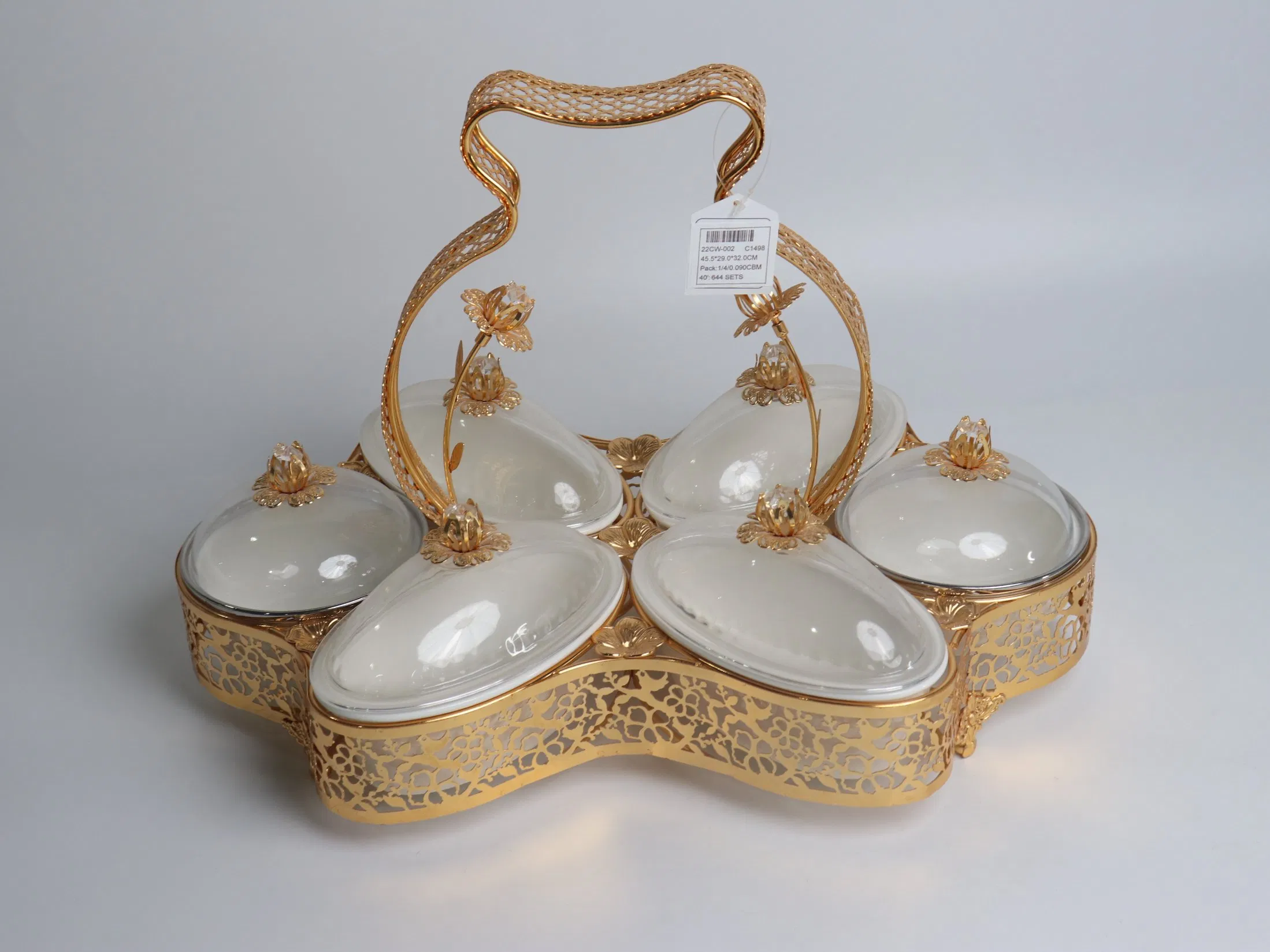 China Wholesale Market Gold Plated Iron Tray with Plastic Bowl Set Candy Tray