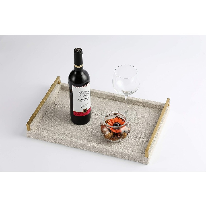 Promotional Brushed Gold Stainless Steel Handle Ivory Large Serving Home Decorative Tray