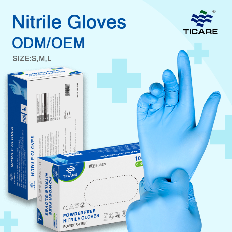 Custom Logo Xs 5 Mil 6mil Blue Nitrile Gloves Powder Free