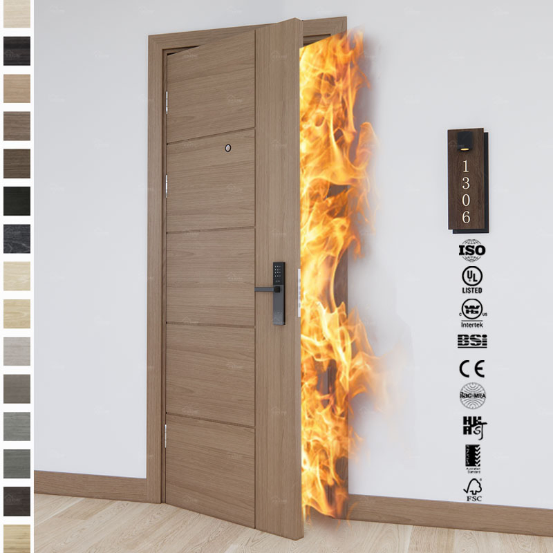 Spanish Wood Door Factory Custom Modern Fd30 Wooden Fire Doors En CE Certified Hotel Apartment Fire-Rated Door