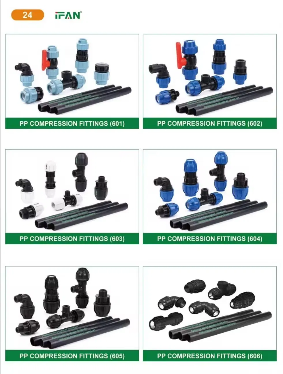 Фитинги HDPE Ifan для водоснабжения, 20-110 мм