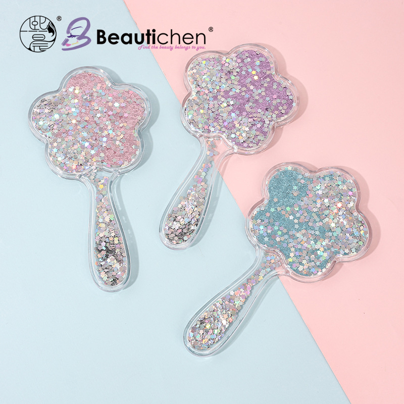 Beautichen Sparkle Handheld Mirror with Glittery Handle – Cloud-Shaped Travel-Friendly Compact Design for Daily Beauty, Makeup Touch-UPS