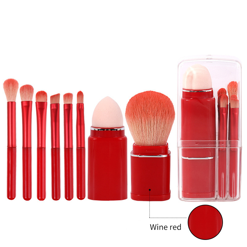 New Portable 8PCS Makeup Brush Set Powder Puff Eyeshadow Travel Set Eyebrow Brush