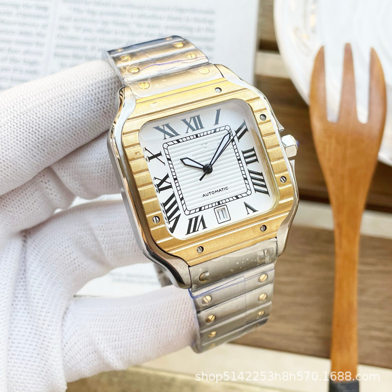 5A 1: 1 Replica Mechanical Watch, The BV Factory Santos Model Features a Diameter of 35.1mm and Is in Two - Tone Gold.