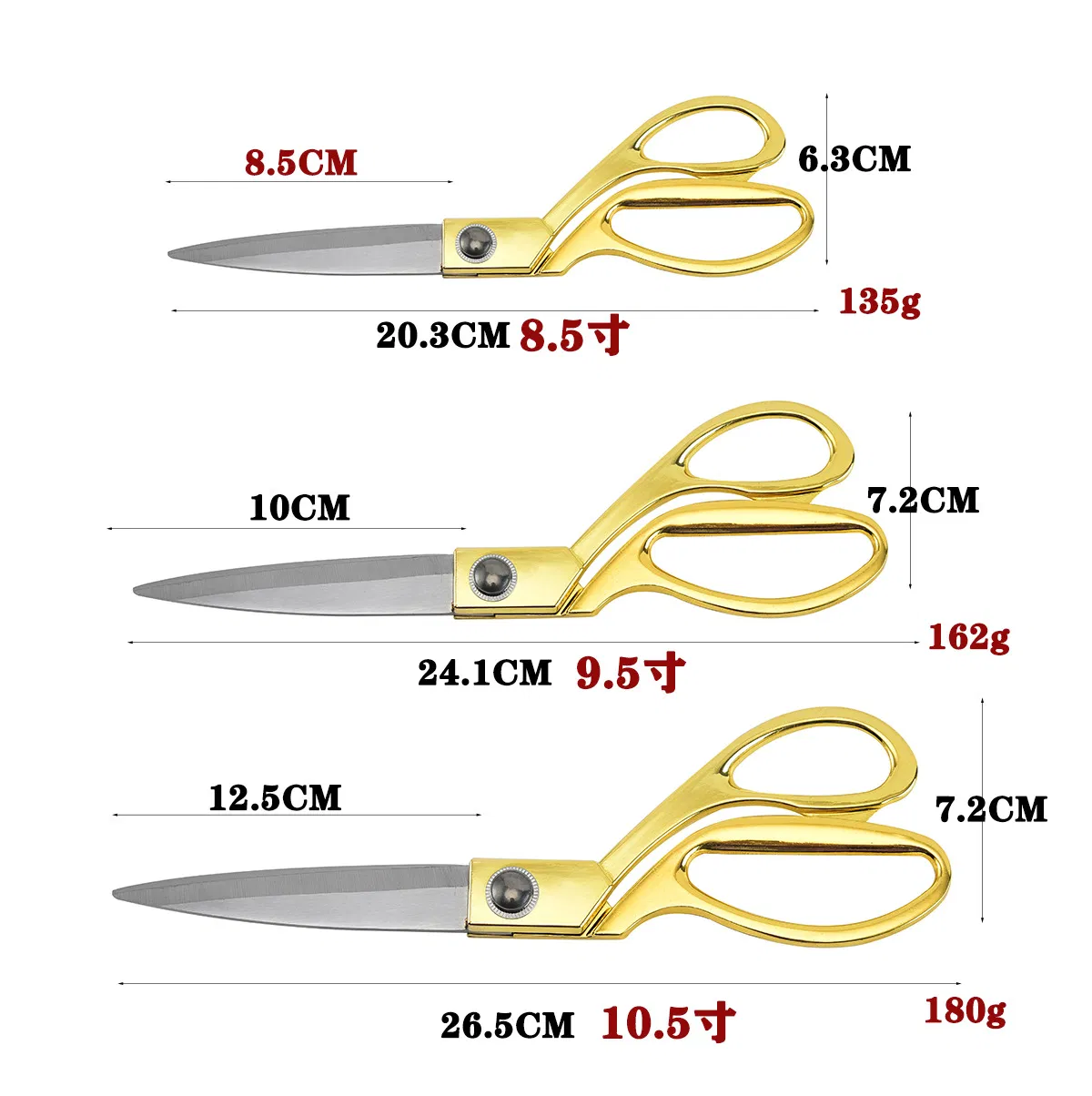 High Quality Stock Gold Handle 9.5 Inch Tailor Scissors, Cutting Fabric Scissor