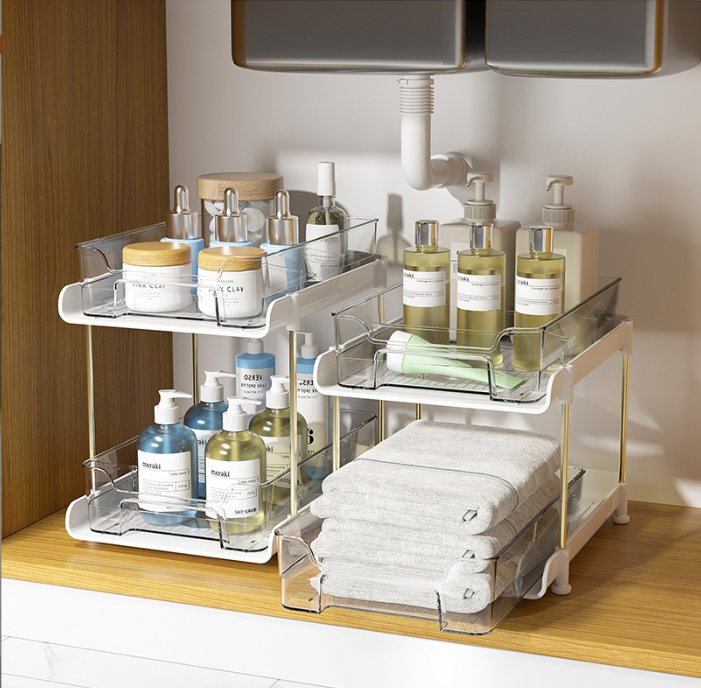 Выдвижной органайзер для кухни под раковину