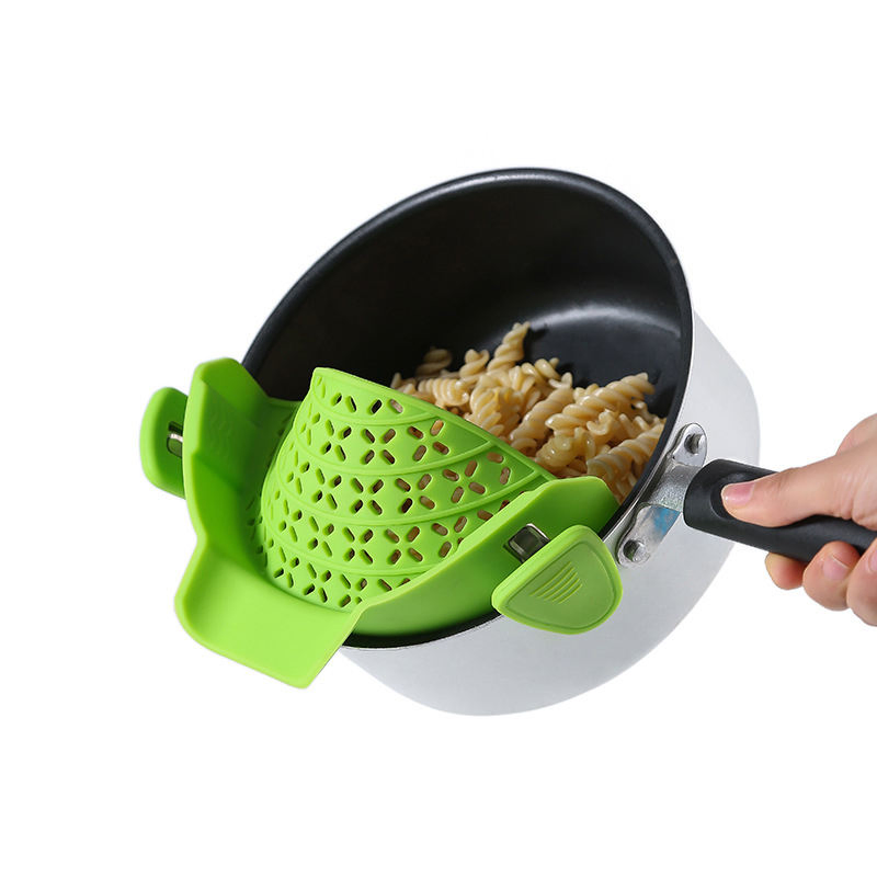 Food Colander Silicone Pasta Strainer Pot Snap Clip Water Drainer Basket