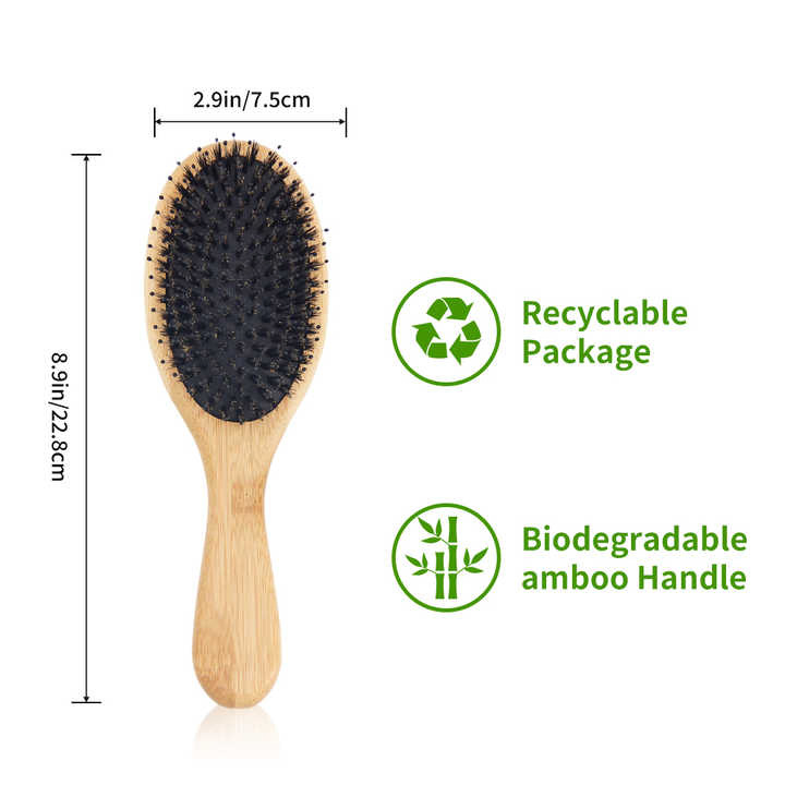 Factory Supply Custom Free Logo Boar Bristle Bamboo Hair Brush Soft Natural Bristles Brush for Thin and Fine Hair for Men Women