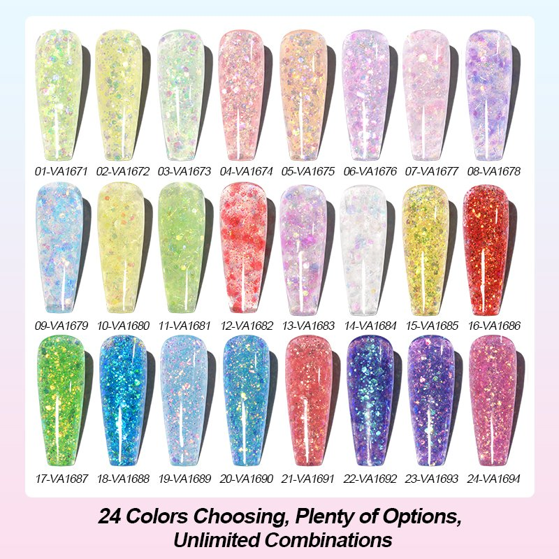 R S Nail Best Selling 30g Colorful Glitter Poly Gel 24 Colors Soak off Glitter Extension Gel