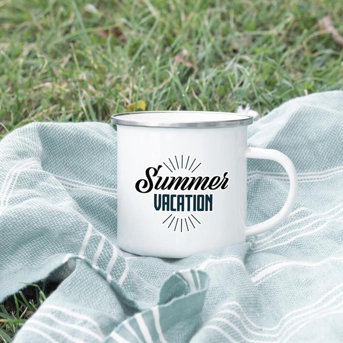 Sublimation Blank White Enamel Mug 12 Oz with Silver Rim Camping Travel Coffee