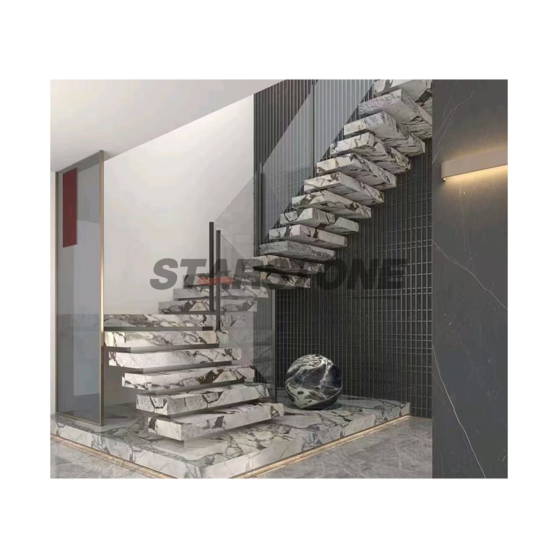 Lowest Price China High Quality Indoor Staircase Design Floating Stairs Treads Marble Modern House Floating Straight Stair