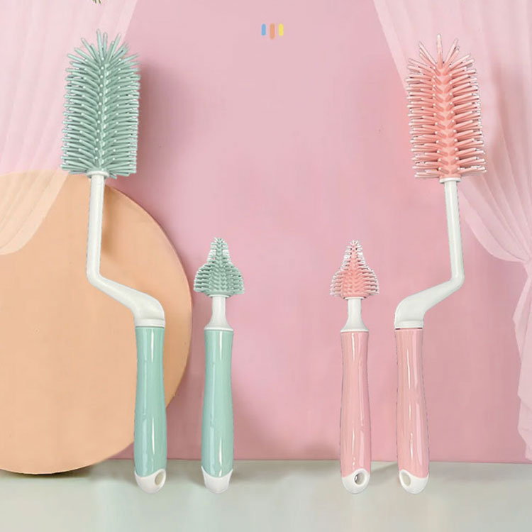 Colorful Eco-Friendly Baby Bottle Brush with Strong Cleaning Force Pattern-Rotating Handle