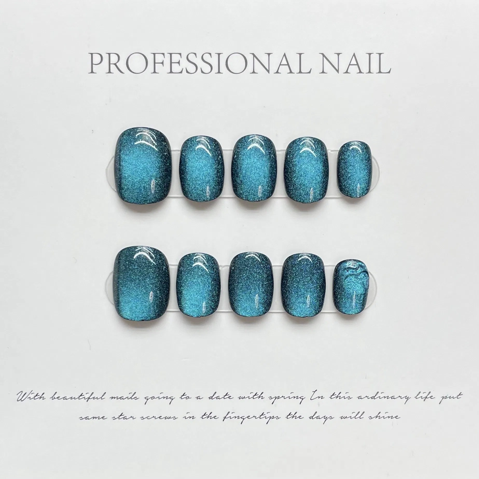 Hand Painted Magnetic Cat Eye Gel Nails Short Square Press on Nails