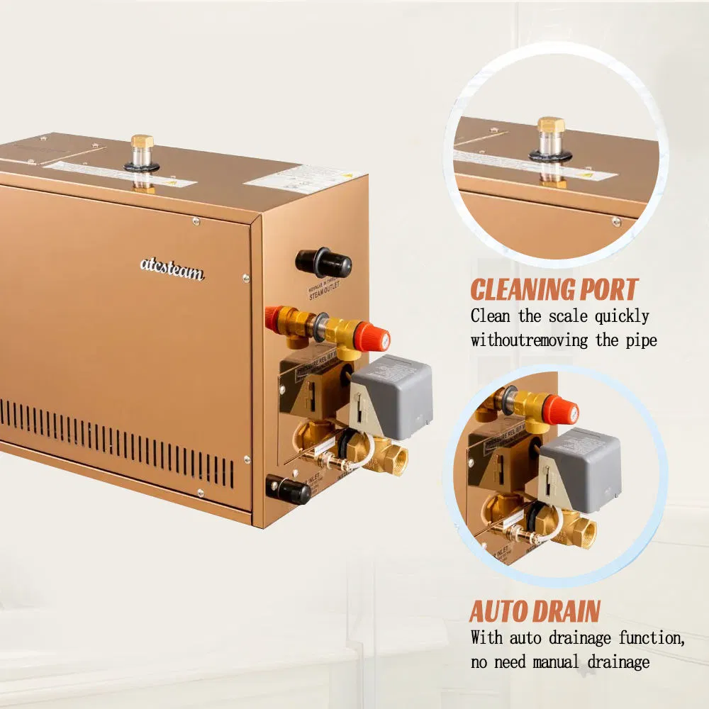 Atcsteam 3kw-21kw Luxury Rose Gold Stainless Steel Wet Steam Shower Room Sauna Equipment Electric Steam Bath Generator with Control Panel for Hotel and Home Use