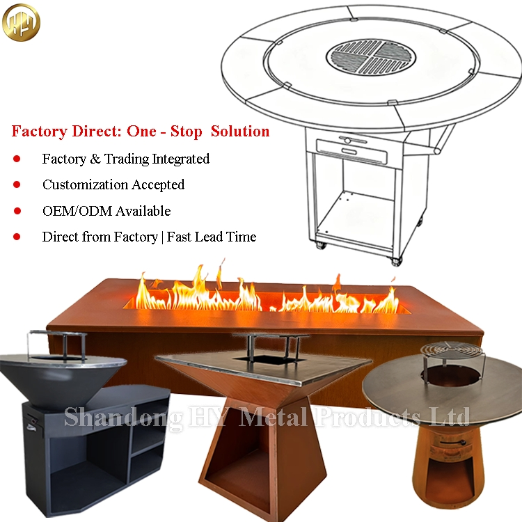 Уличный очаг из кортеновской стали Rustic для сада и BBQ