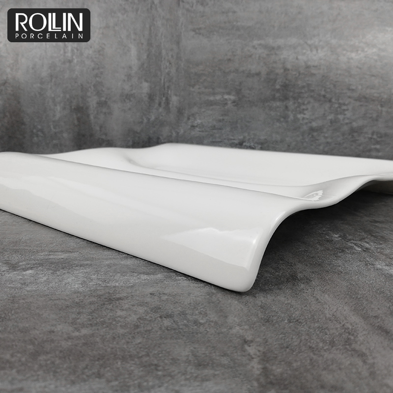 Special Style Ivory White Ceramic Square Divided Plate