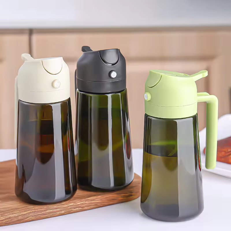 Wholesale 2in1 Kitchen Gadgets Dark Green Light-Blocking Glass 470ml Olive Oil Dispenser Sprayer Bottle