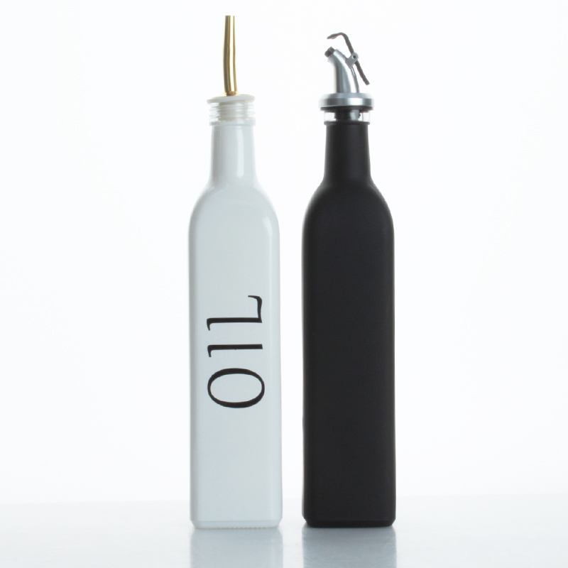 Custom Empty Square 500ml Olive Oil Glass Bottle with Plastic Pourer Caps
