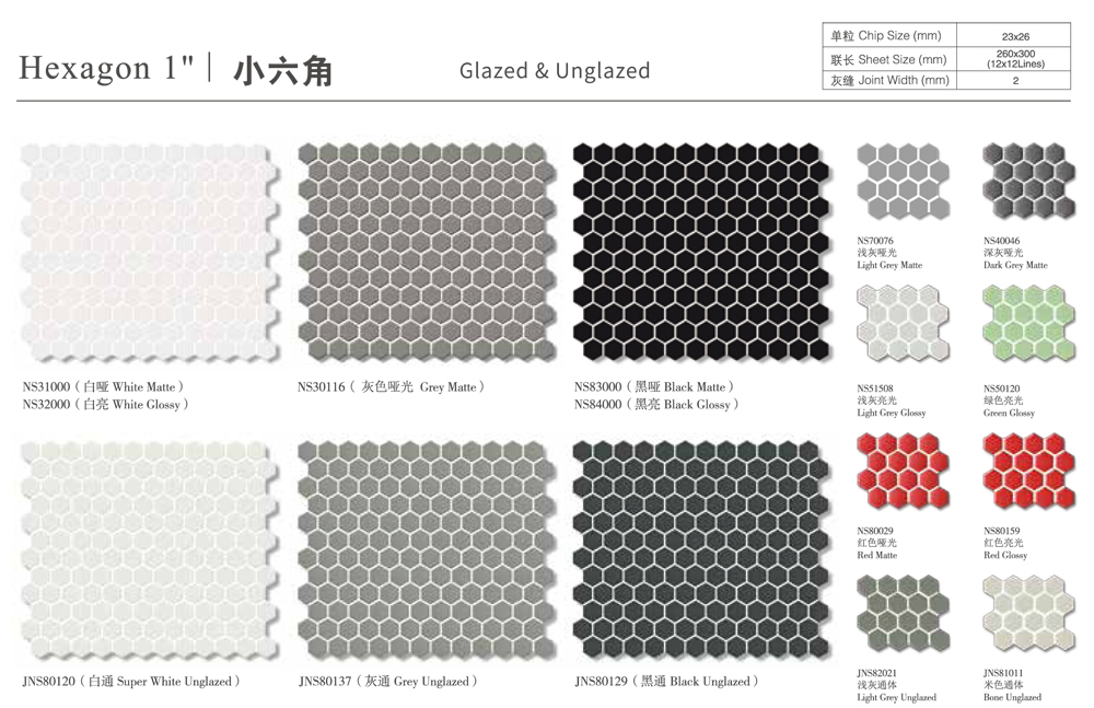 Wall Backsplash Floor Decor Hexgaon Glossy and Matte Ceramic Mosaic Tile