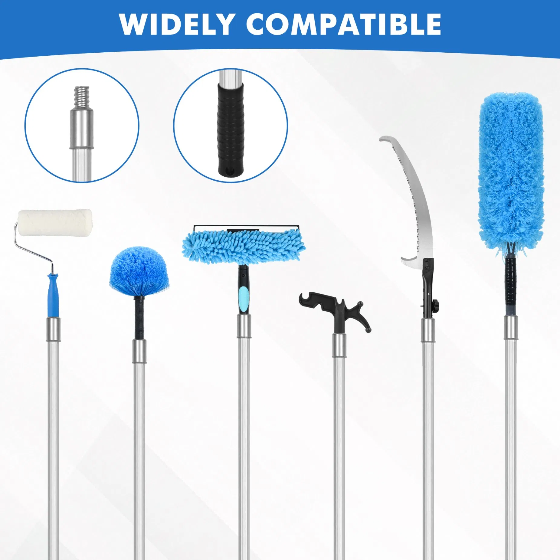 12FT Extension Cleaning Rod Detachable Brush Head Aluminum Spin Lock Telescopic Pole