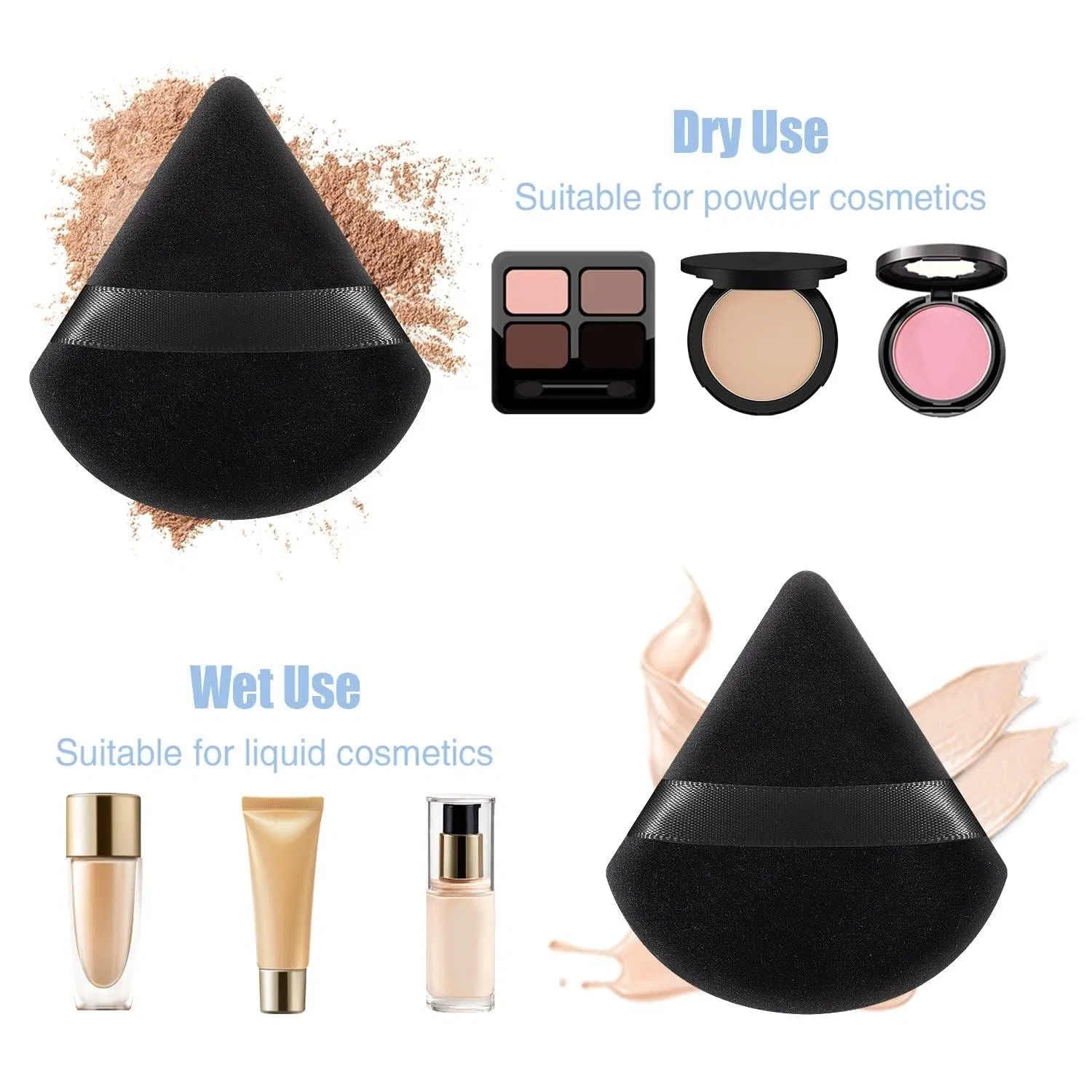 Soft Tick Triangle Powder Puff Private Label Pure Cotton Makeup Sponge Puff Face Loose Mineral Puff Cosmetic