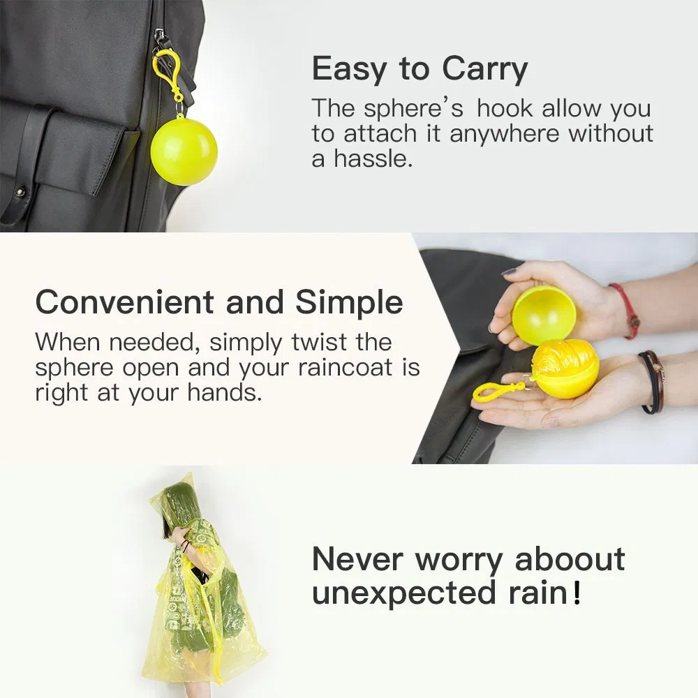 Disposable Easy Storage and Carrying Emergency Waterproof Raincoat Poncho Ball