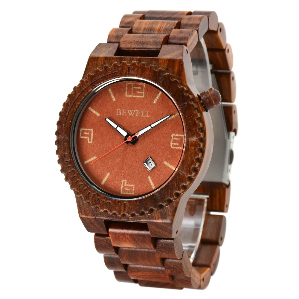 Popular Men Size Black Sandalwood and Red Sandalwood Wooden Watch Bewell Brand Original Designer Unique Wood Wirist Watches