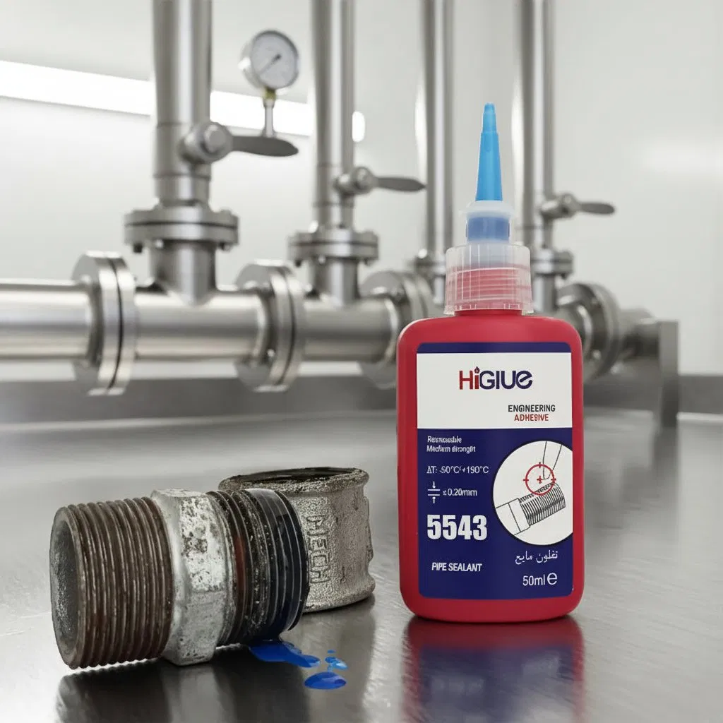 High Pressure Resistance Water Resistance 50ml Liquid PTFE Tape Higlue 5543 Anaerobic Pipe Sealant Adhesive for Metal Pipe