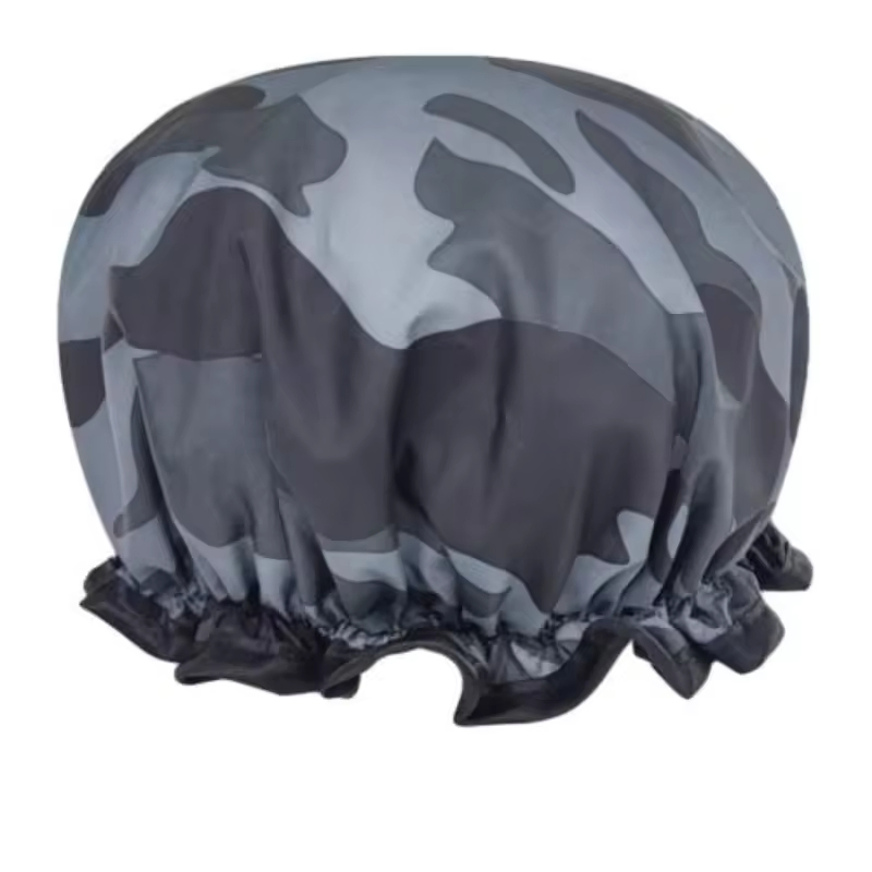 High-Quality Camouflage Double Layer Waterproof Bath Hat Reusable Smooth Elastic Shower Cap