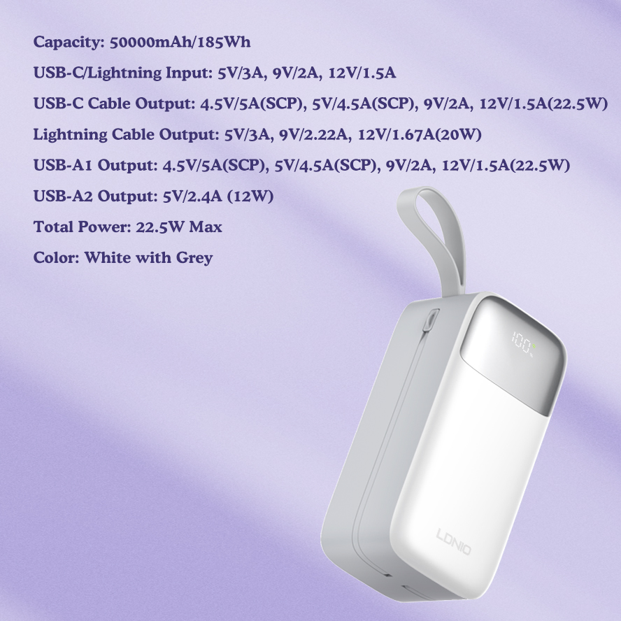 Ldnio Pq50 50000mAh High Capacity Quick Charge Support Included Portable Power Bank