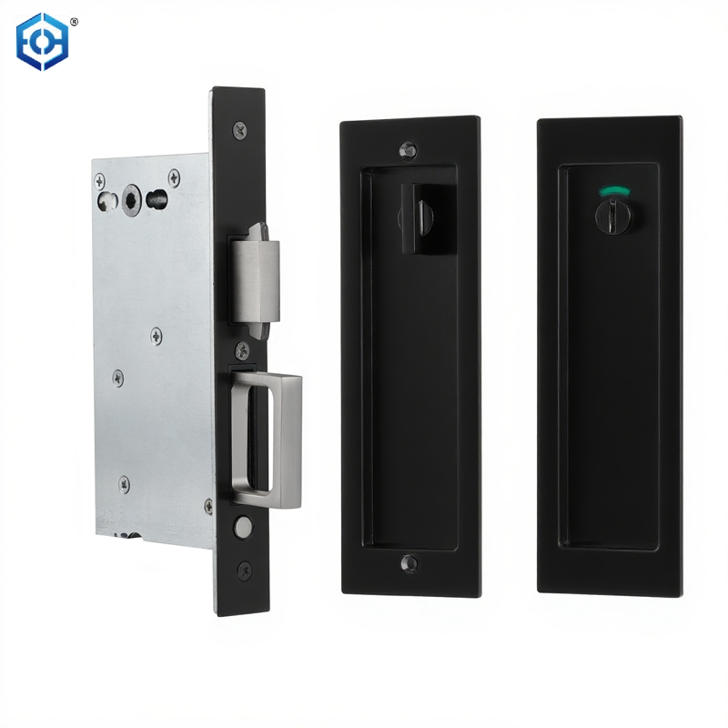 Golden Zinc Alloy Sliding Pocket Door Lock with Indicator for Bathroom Door