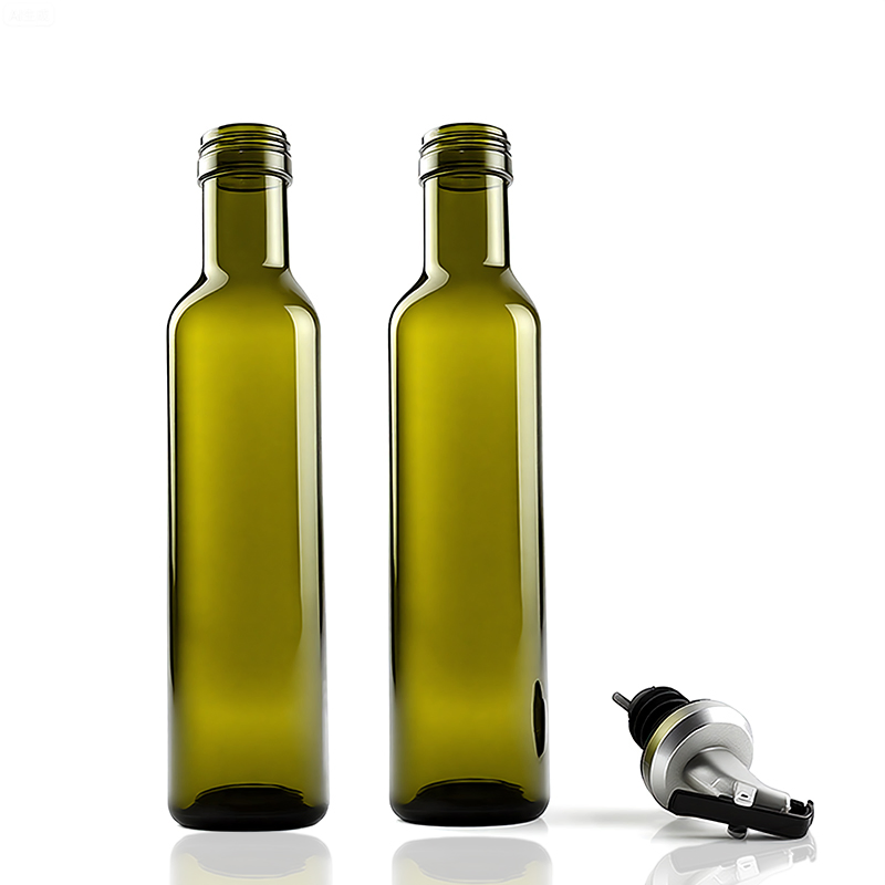250ml Green Color Square Olive Oil Glass Bottle and Pouring Lid