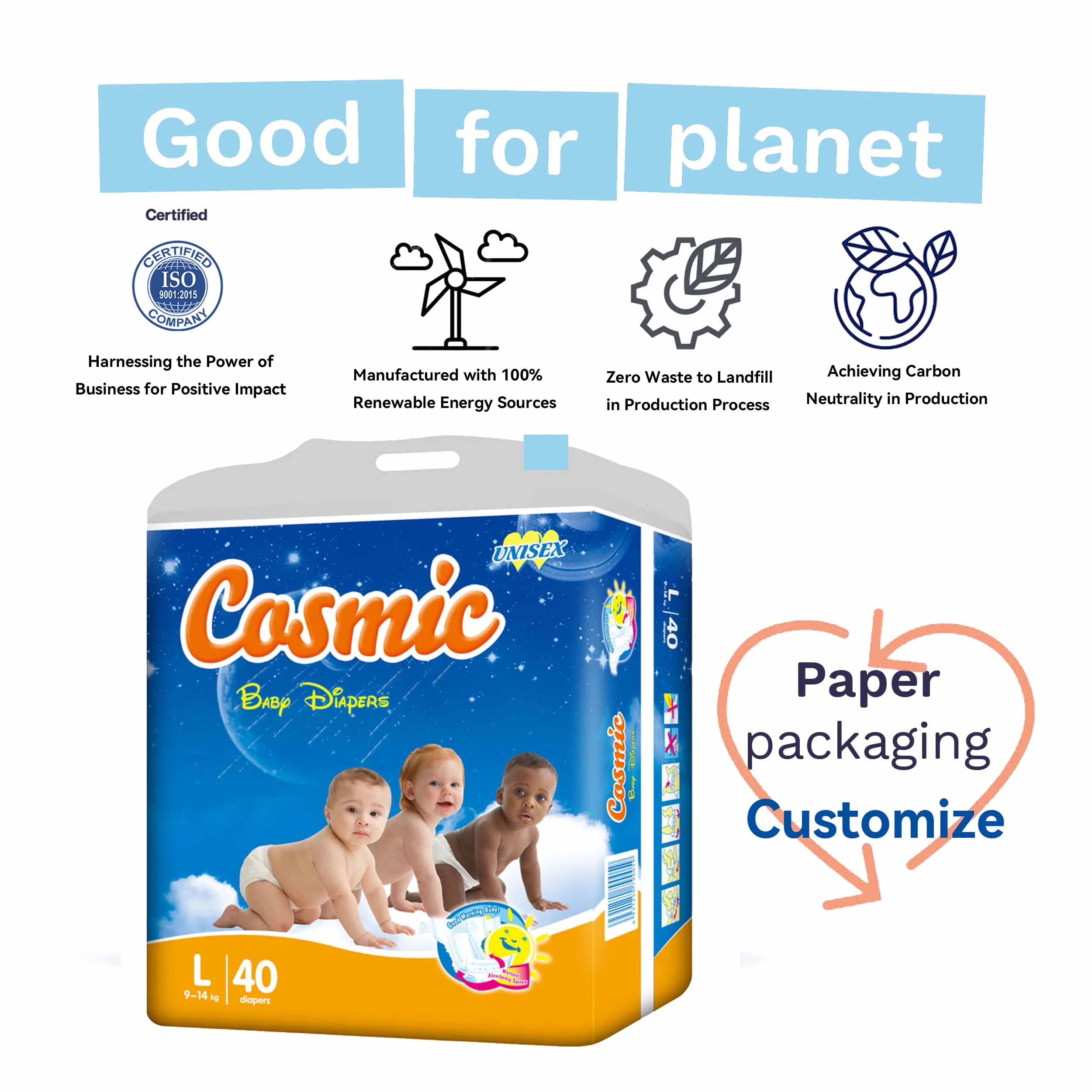 Детские подгузники Casmic, 4 размера, с 3D защитой