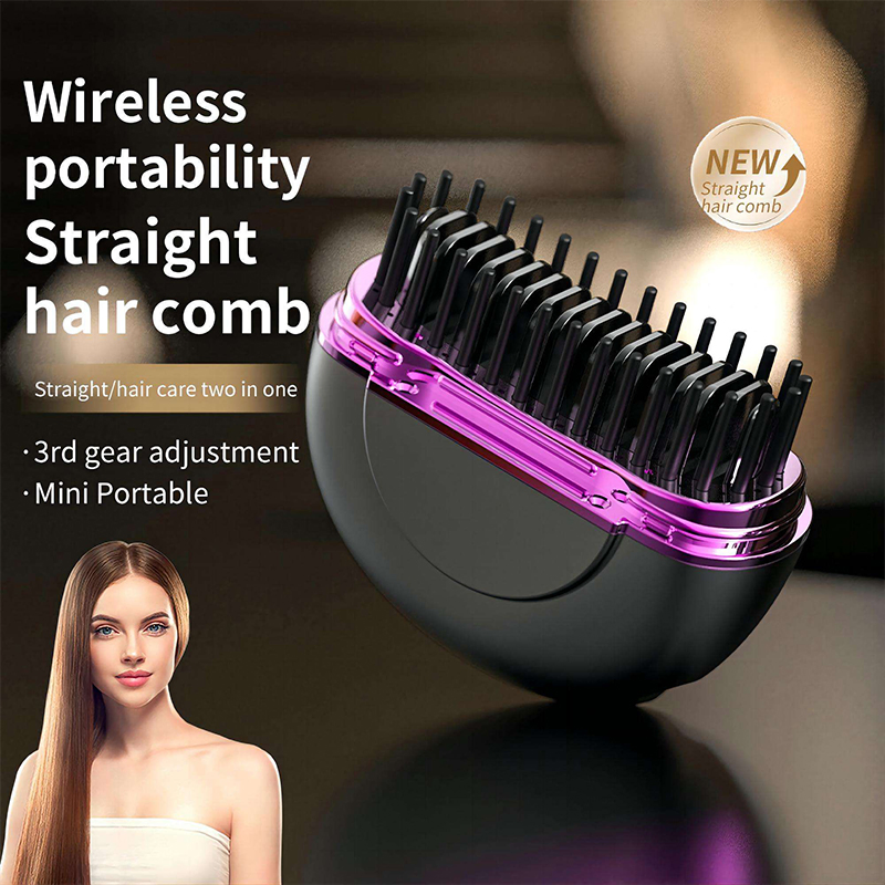 Professional Electric Hair Straightener Brush Fast Heating Ceramic Straightening Brush for Home & Salon