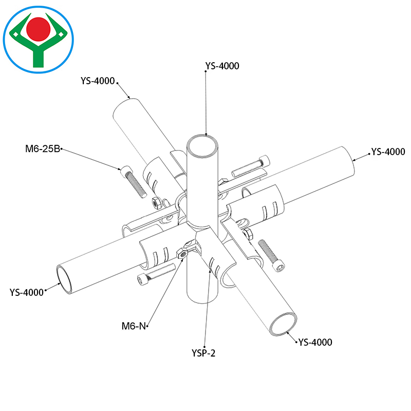 Ys-5 Black 5 Way Cross Metal Joint Set with Striations and Pre-Drilled Reinforcement Holes