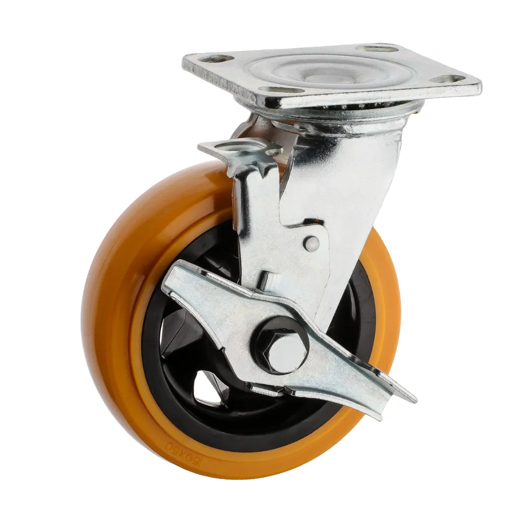 100mm PU Wheel Castor with Locking 280kgs High Load 4inch Fixed Type Welding Steel Heavy Duty Industrial Caster