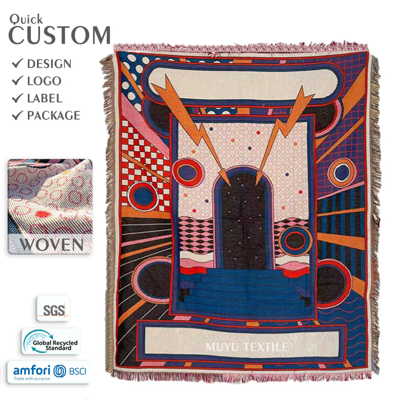 High Quality Woven Tapestry Blanket Custom Design Logo & Pattern Outdoor Travel Jacquard Blanket or Home Use Sofa Blanket