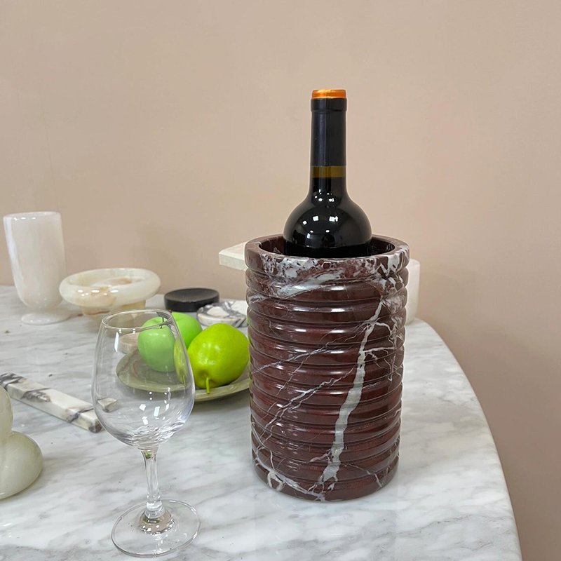 Sinotopstone Rosso Levanto Marble Ice Bucket Cooler Red Marble Wine Bucket
