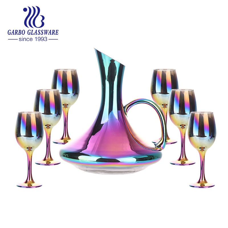 Stock 7PCS Glass Decanter Set Gold Decal Printing 1500ml Red Wine Glass Decanter with Glass Goblets Wine Glasses